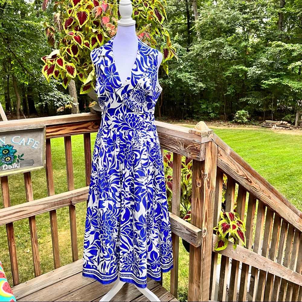 Jones New York Dress, Size 14, Sleeveless, Floral Midi, snap at waist
